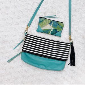 Handmade Leather Crossbody Bag w/ Stripes + Wallet